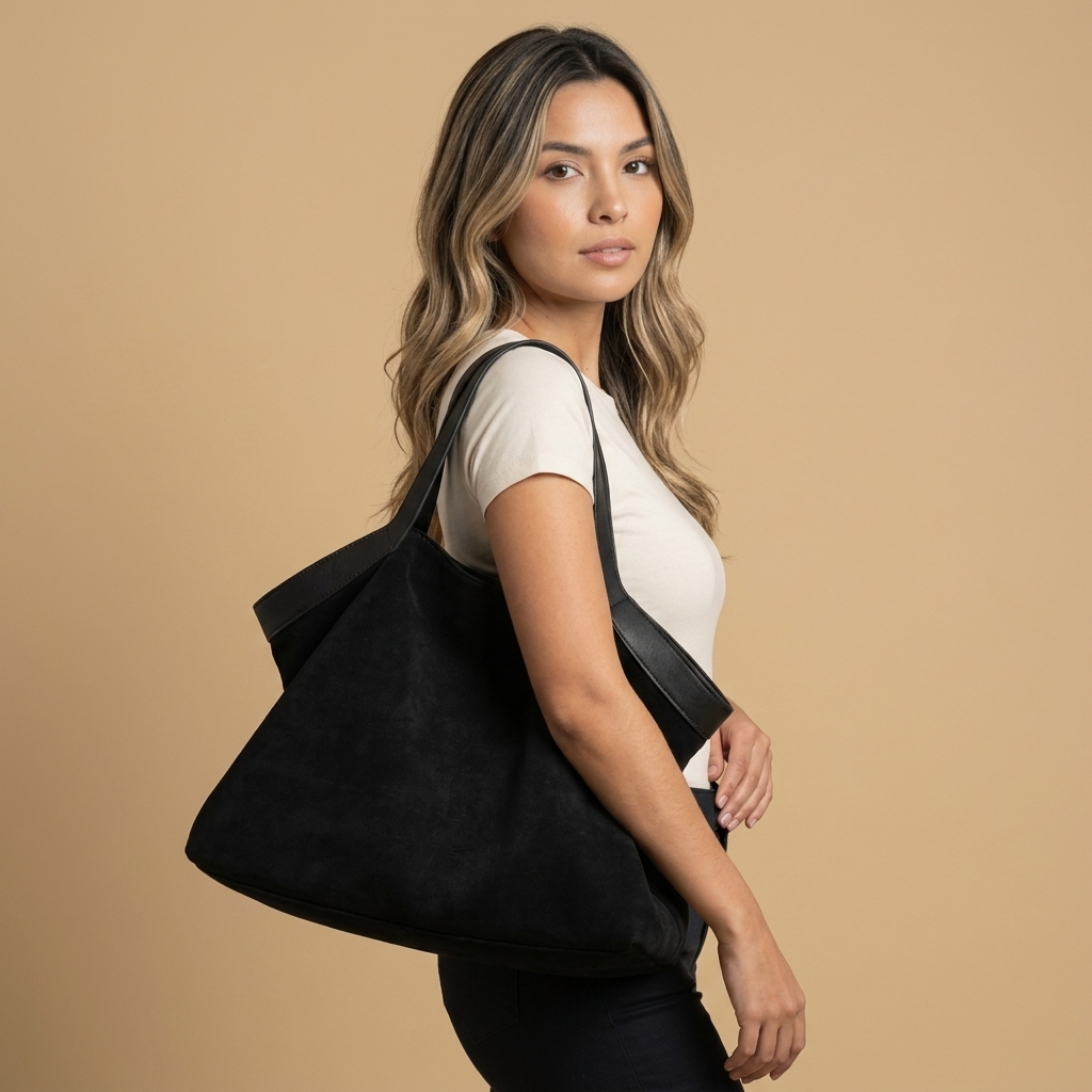 Hudson Rowe Tote Bag Large Suede Leather Handbag 07