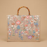 Elegant High-end Large-capacity Bamboo-handle Tote Bag Straw-woven