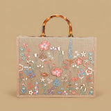 Elegant High-end Large-capacity Bamboo-handle Tote Bag Straw-woven