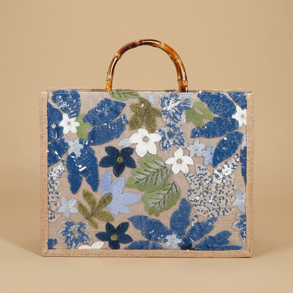 Elegant High-end Large-capacity Bamboo-handle Tote Bag Straw-woven