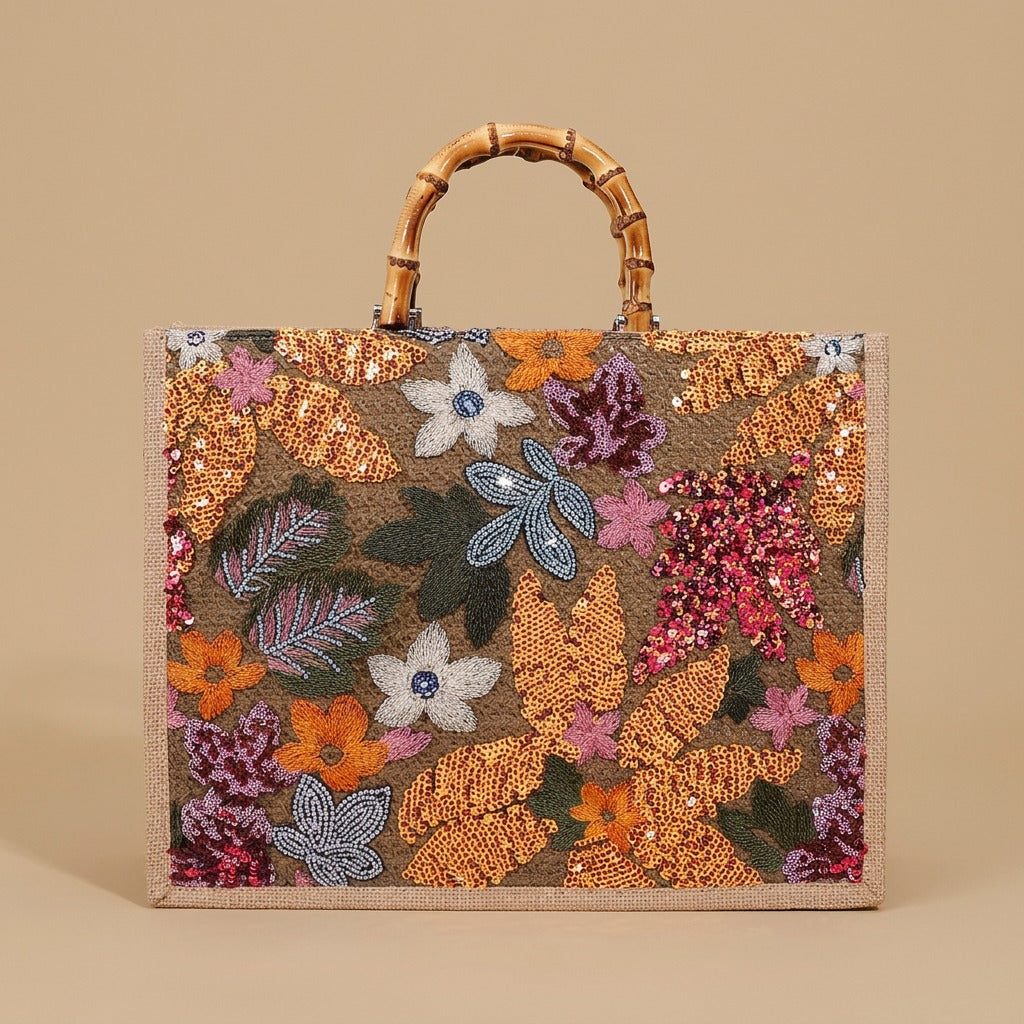 Elegant High-end Large-capacity Bamboo-handle Tote Bag Straw-woven
