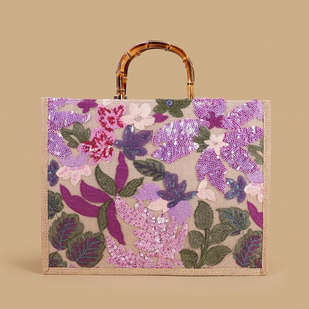 Elegant High-end Large-capacity Bamboo-handle Tote Bag Straw-woven