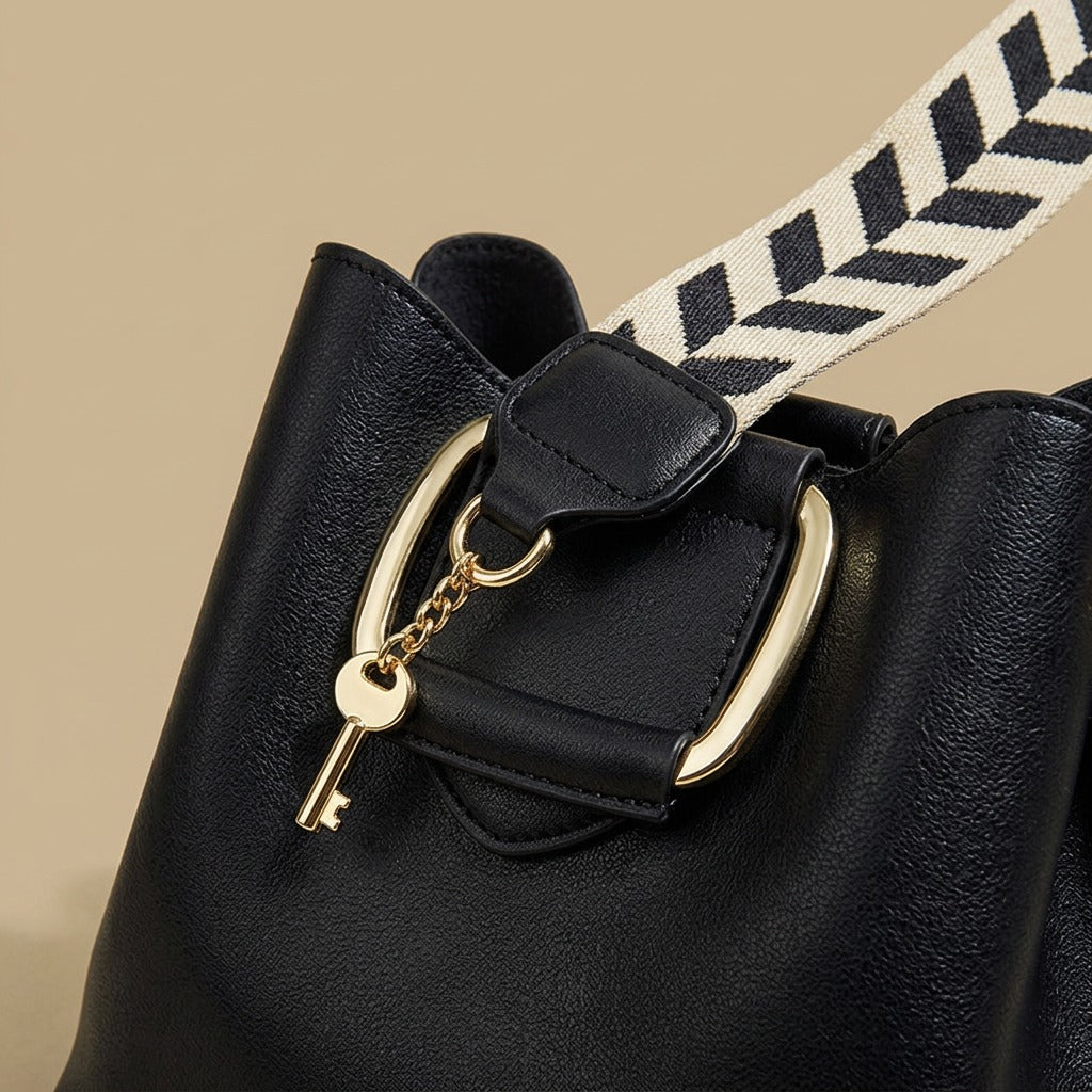 Crossbody Wide Shoulder Strap Portable Bucket Bag