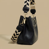 Crossbody Wide Shoulder Strap Portable Bucket Bag