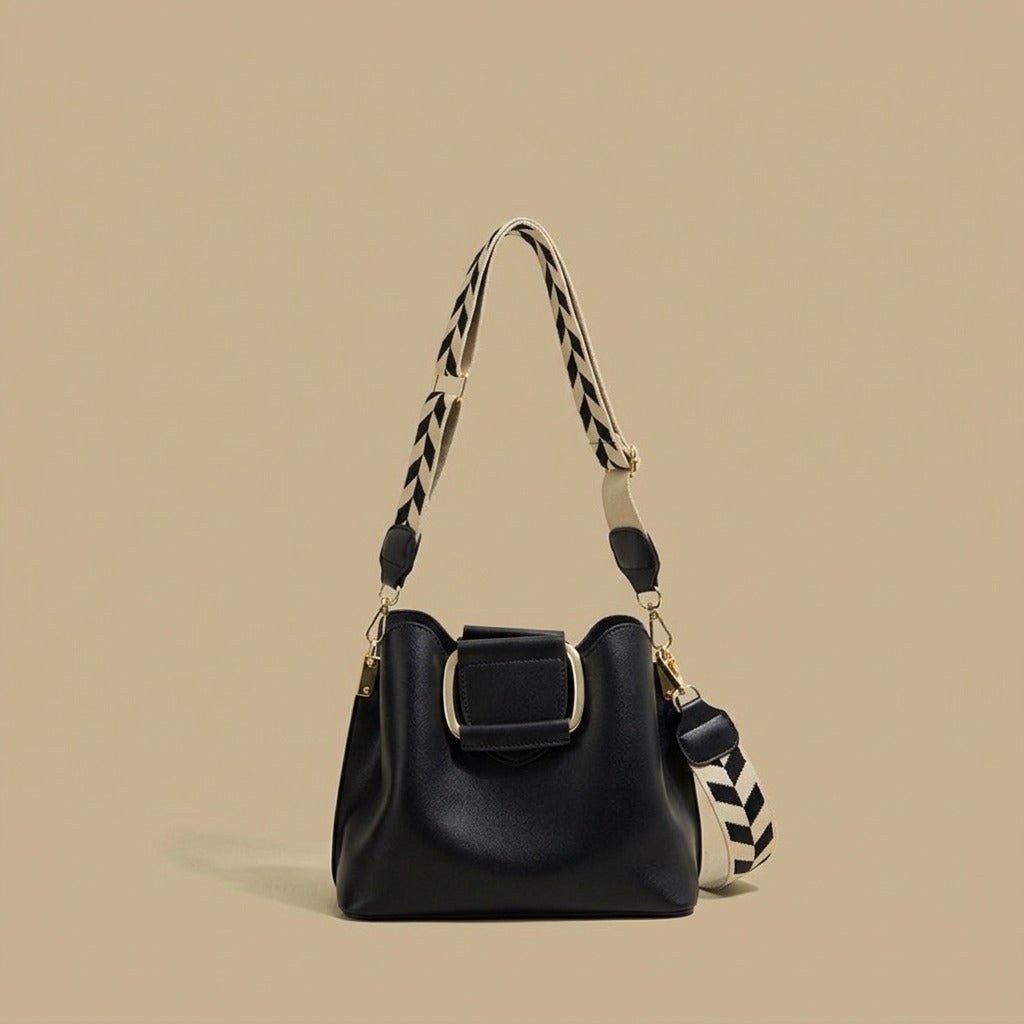 Crossbody Wide Shoulder Strap Portable Bucket Bag
