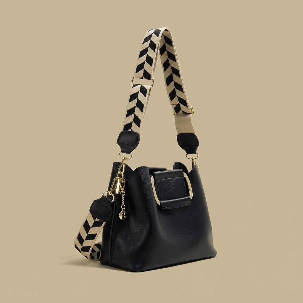 Crossbody Wide Shoulder Strap Portable Bucket Bag