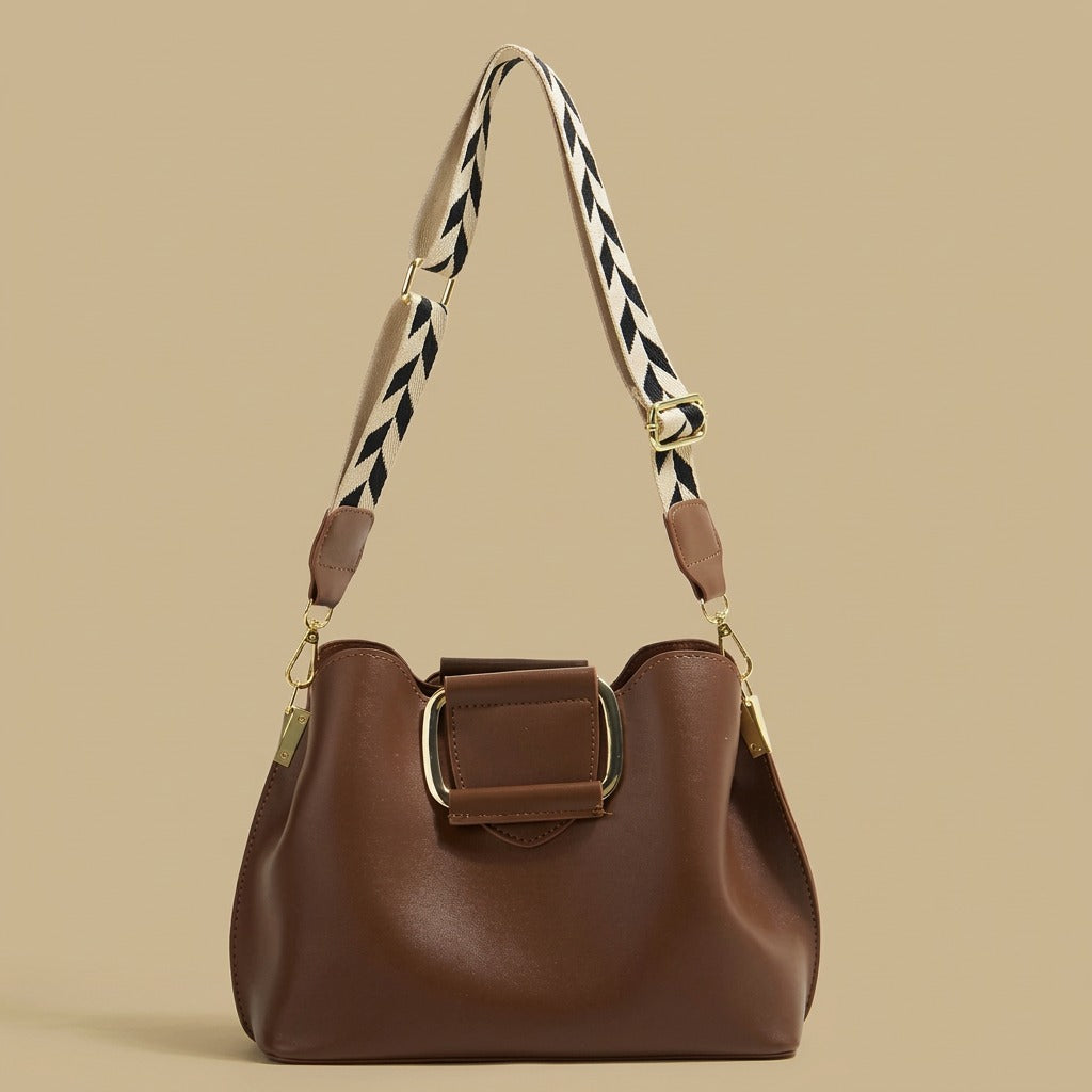 Crossbody Wide Shoulder Strap Portable Bucket Bag