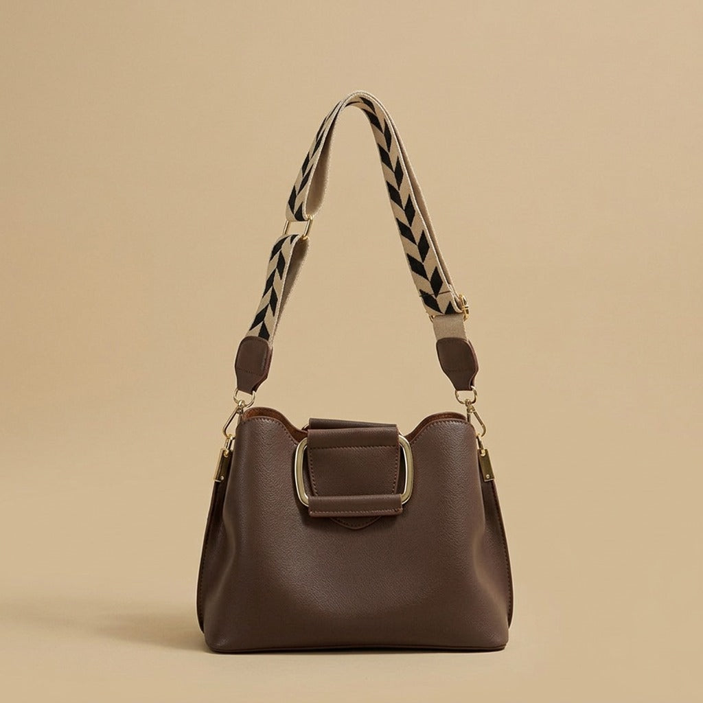 Crossbody Wide Shoulder Strap Portable Bucket Bag