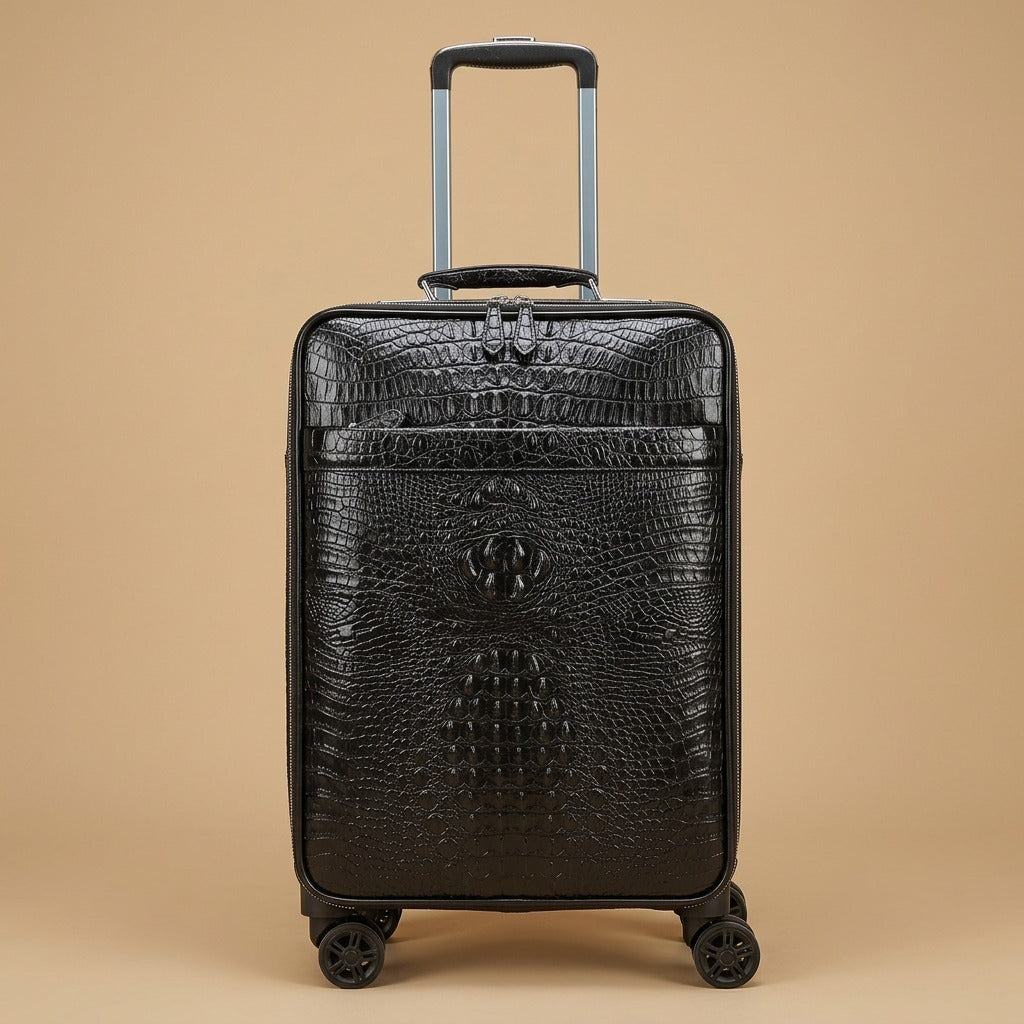 Crocodile-Embossed Leather Carry-On Suitcase