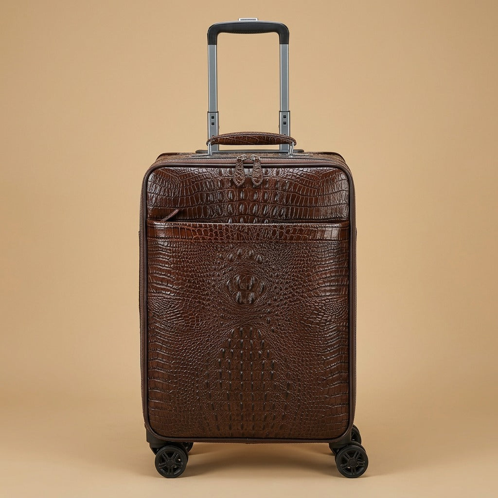 Crocodile-Embossed Leather Carry-On Suitcase