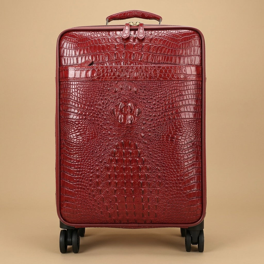 Crocodile-Embossed Leather Carry-On Suitcase