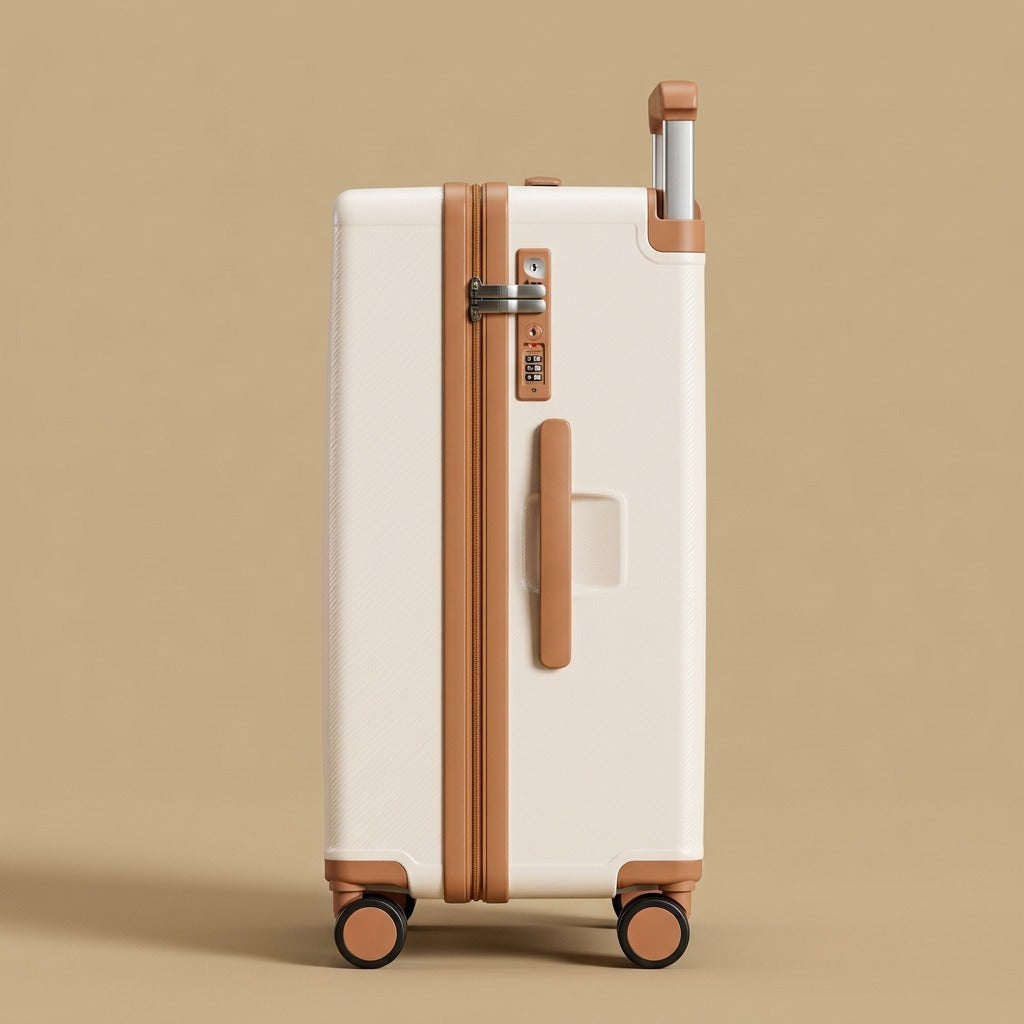 Front-Opening Wide-Handle Suitcase with Cup Holder & USB Port