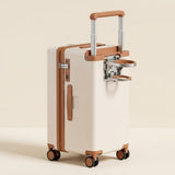 Front-Opening Wide-Handle Suitcase with Cup Holder & USB Port