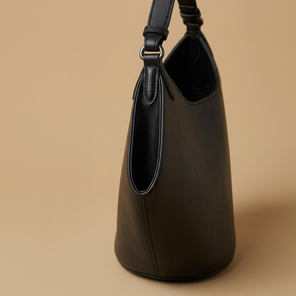 Frosted Cowhide Bucket Bag Large Capacity Genuine Leather