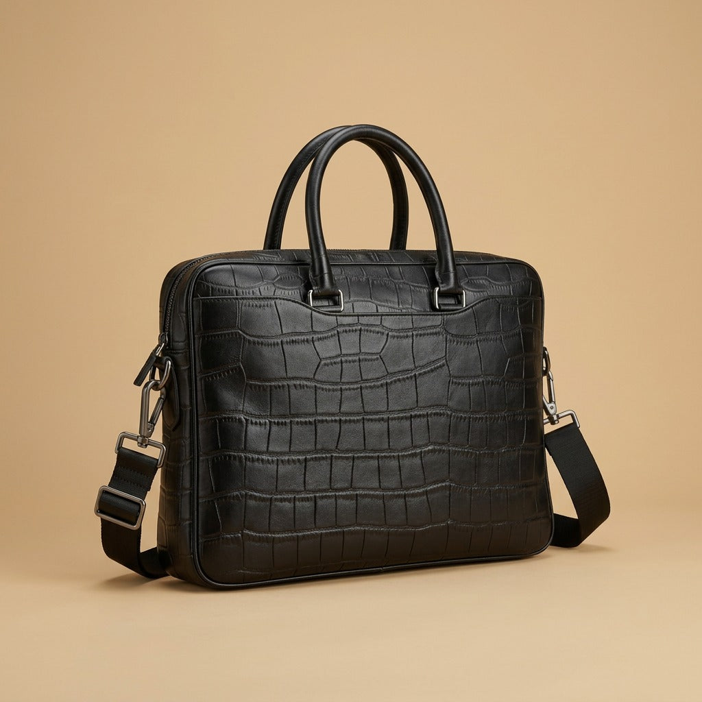 Men's Briefcase With Crocodile Pattern