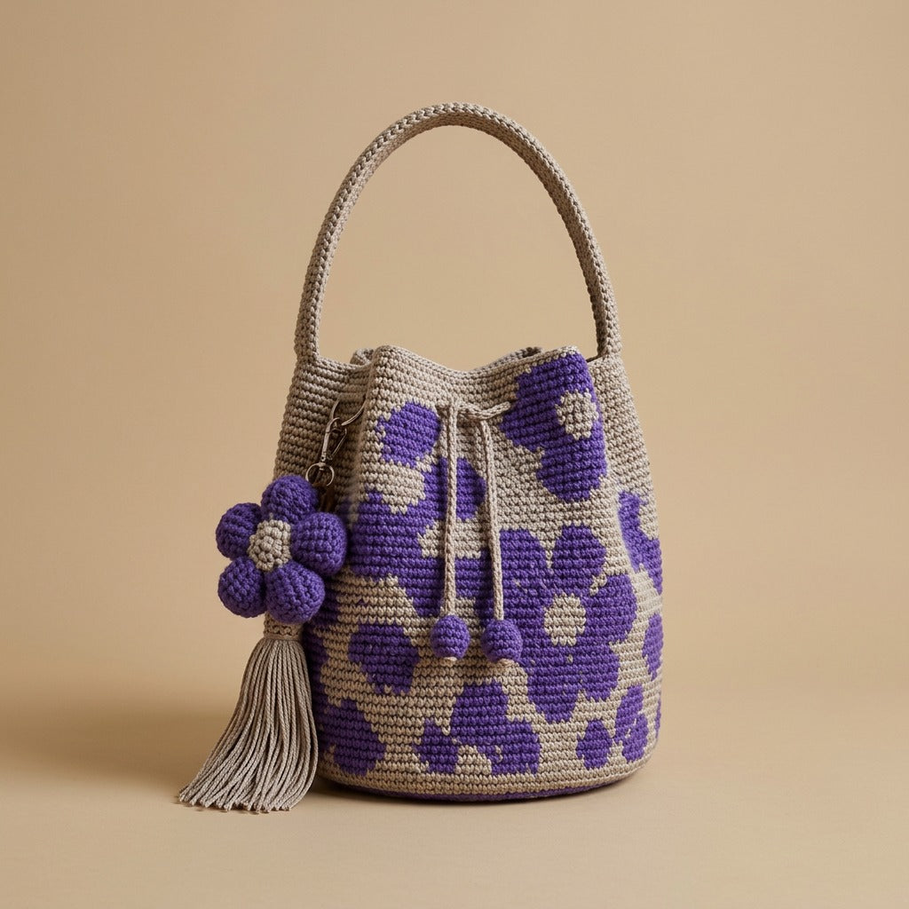 Hand-Crocheted Flower Tote Bag For Women