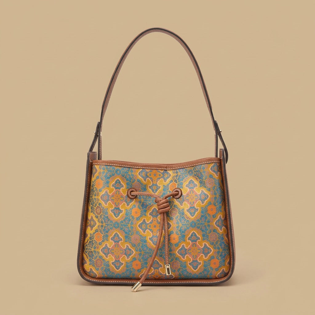 Light Luxury National Style Genuine Leather Underarm Bag Large Capacity