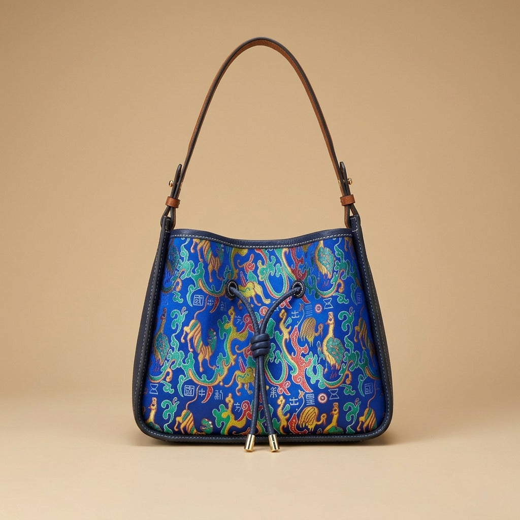 Light Luxury National Style Genuine Leather Underarm Bag Large Capacity
