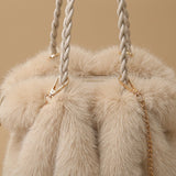 New Plush High-end Fashion Pleated Faux Fox Fur Shoulder Bag
