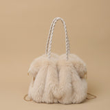 New Plush High-end Fashion Pleated Faux Fox Fur Shoulder Bag