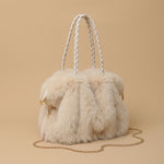 New Plush High-end Fashion Pleated Faux Fox Fur Shoulder Bag