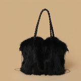 New Plush High-end Fashion Pleated Faux Fox Fur Shoulder Bag