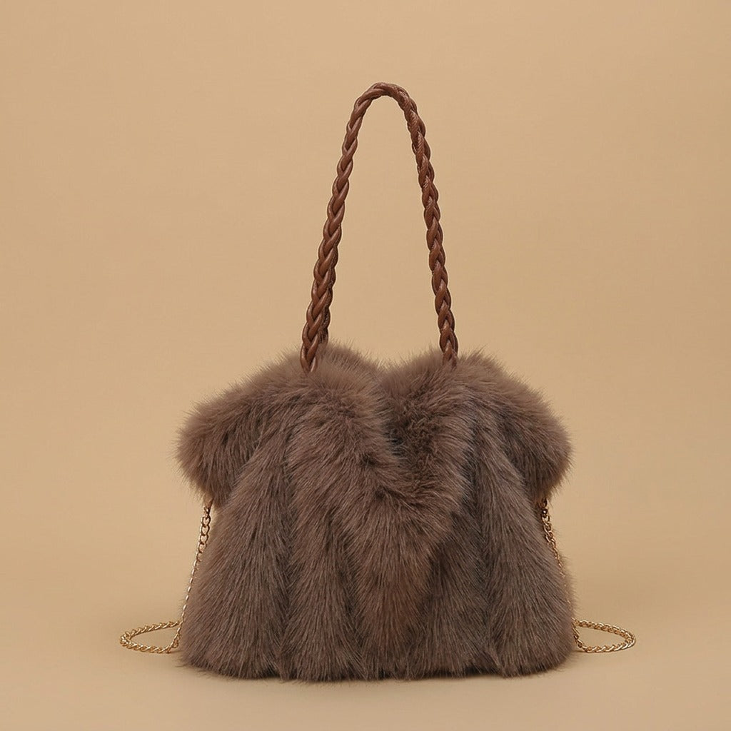 New Plush High-end Fashion Pleated Faux Fox Fur Shoulder Bag