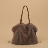 New Plush High-end Fashion Pleated Faux Fox Fur Shoulder Bag