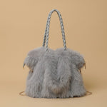 New Plush High-end Fashion Pleated Faux Fox Fur Shoulder Bag