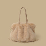 New Plush High-end Fashion Pleated Faux Fox Fur Shoulder Bag