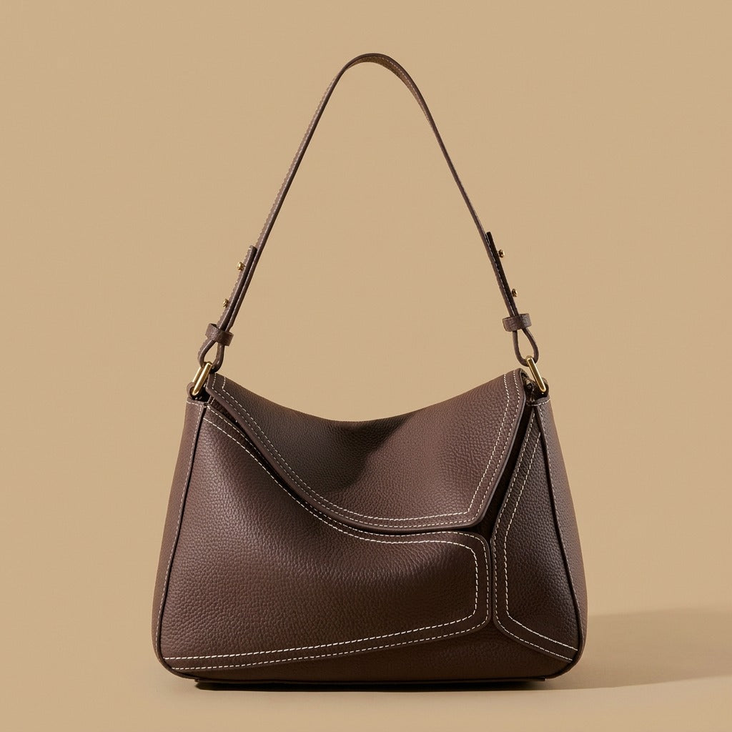 All-match Commute First Layer Cowhide Geometric Pillow Bag