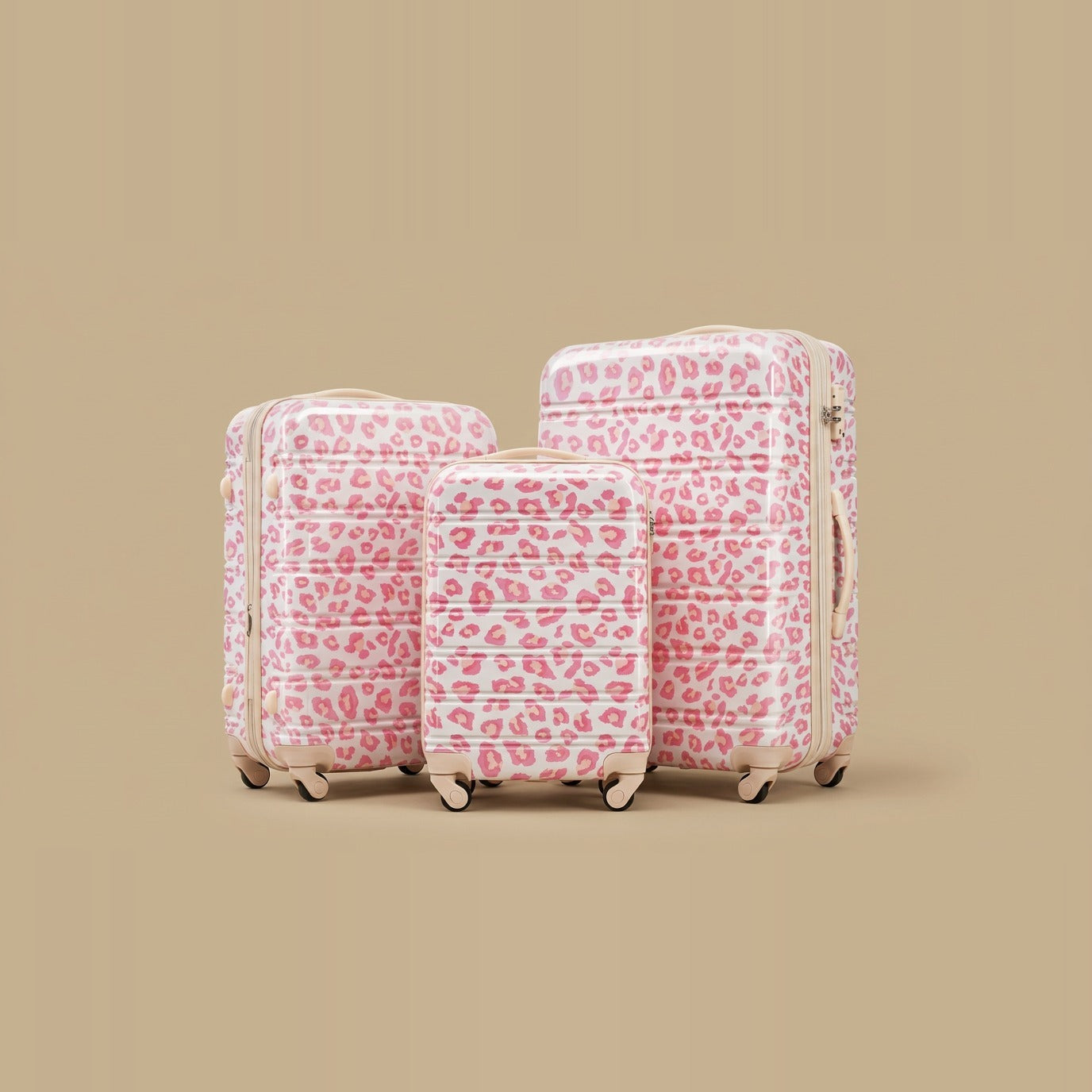 Leopard Print Expandable 3-Piece Hardshell Luggage Set