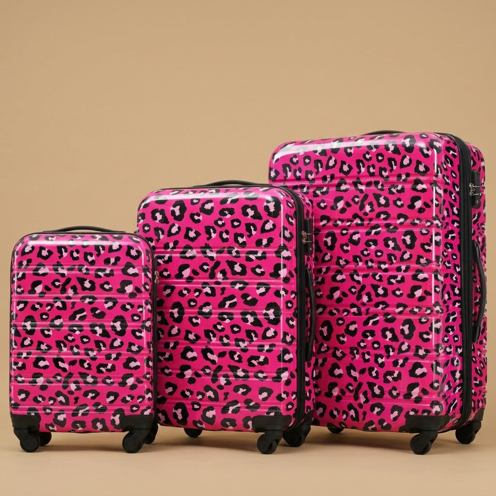 Leopard Print Expandable 3-Piece Hardshell Luggage Set
