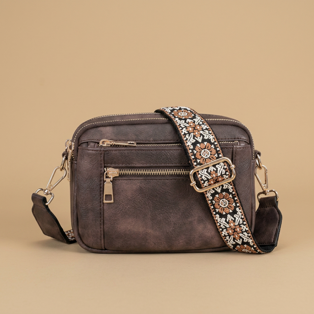 Crossbody Bag with Embroidered Strap
