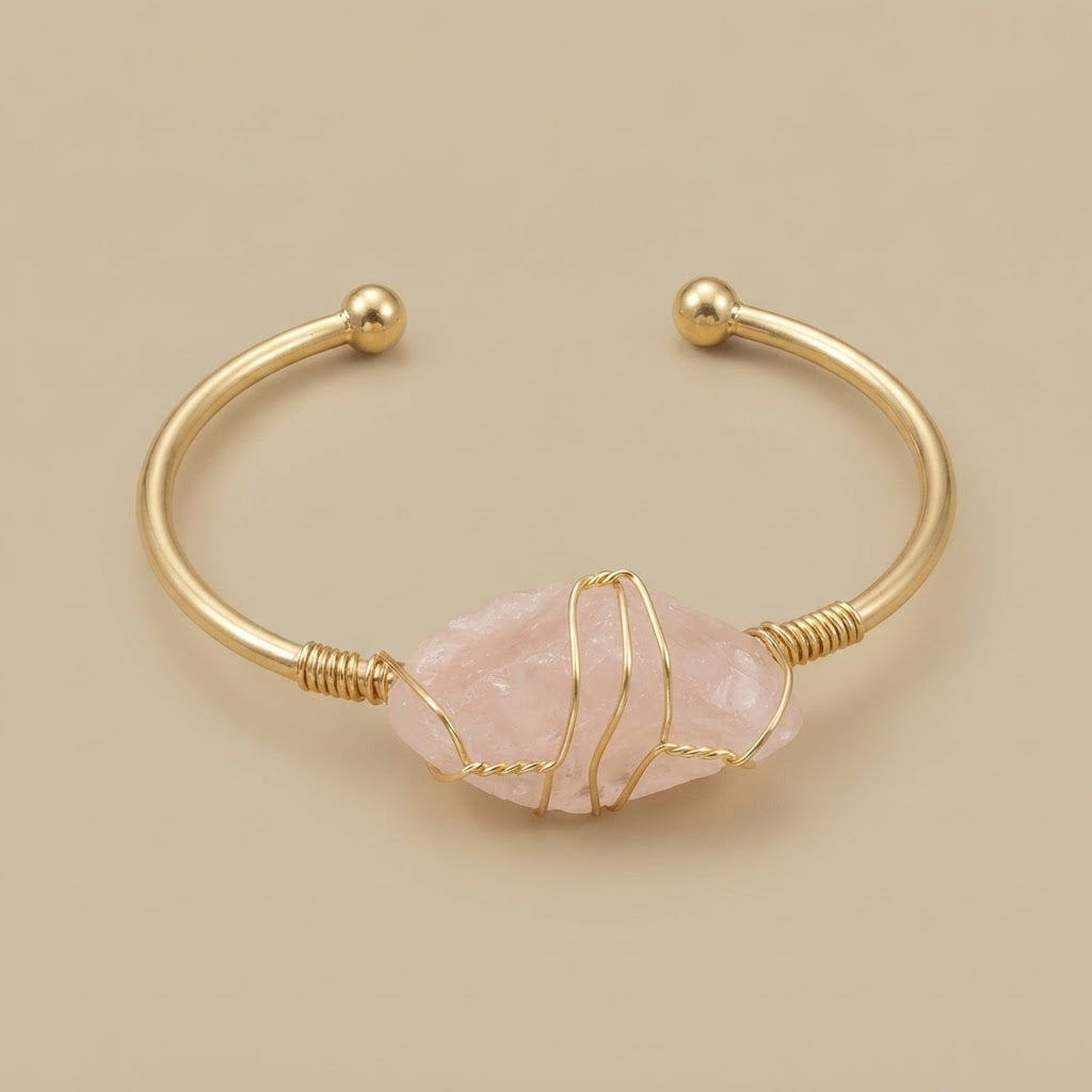 Bangle Bracelet with Wire-Wrapped Gemstone
