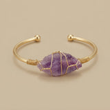 Bangle Bracelet with Wire-Wrapped Gemstone