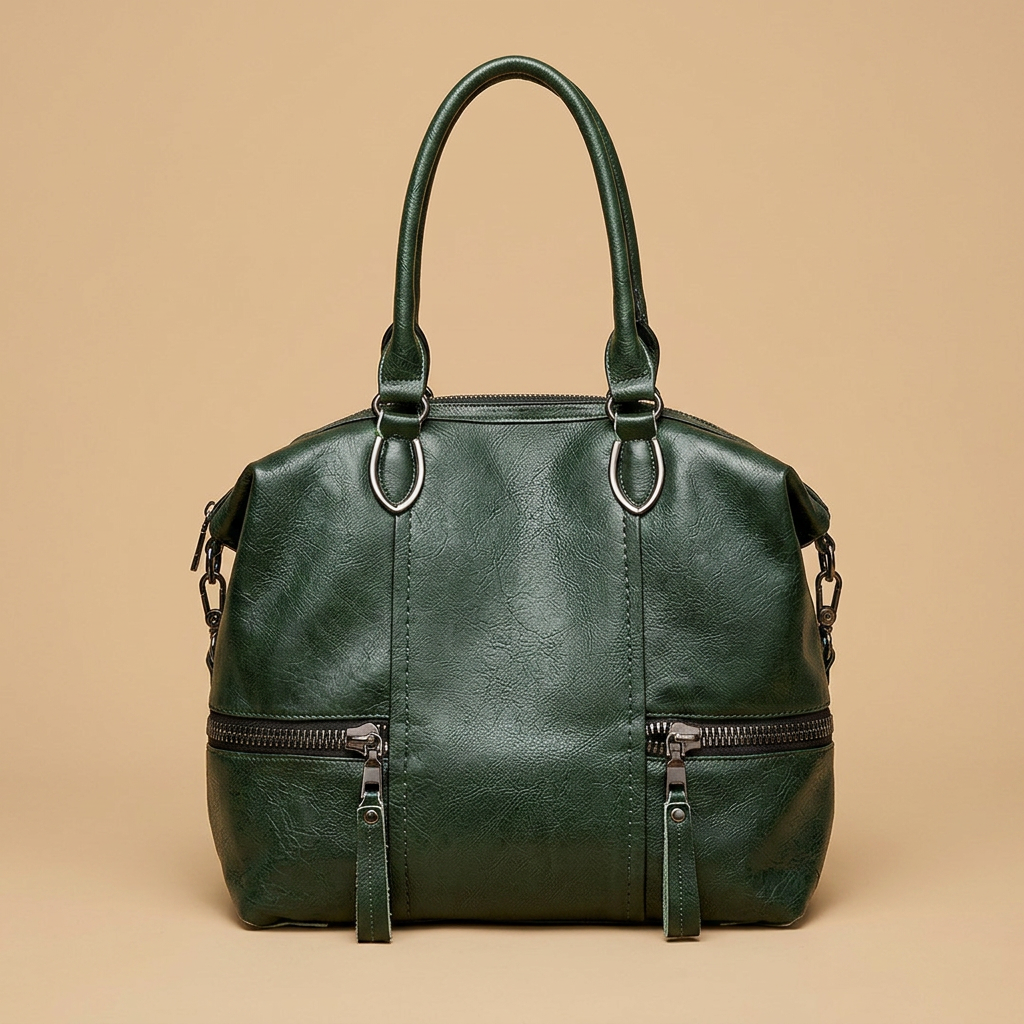 Shoulder Bag with Dual Zippers