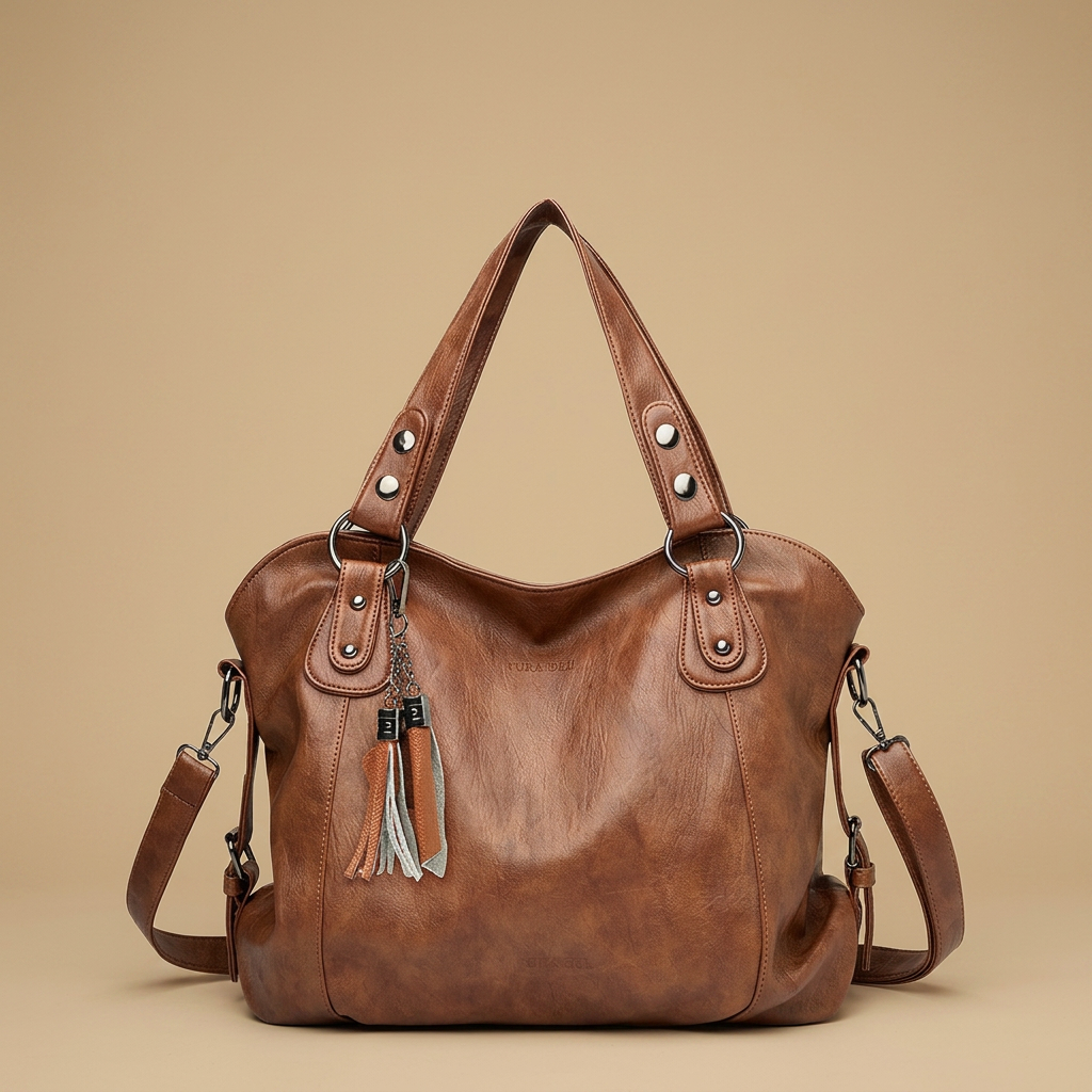 Tote Bag Women Studded Leather Tassel Handbag