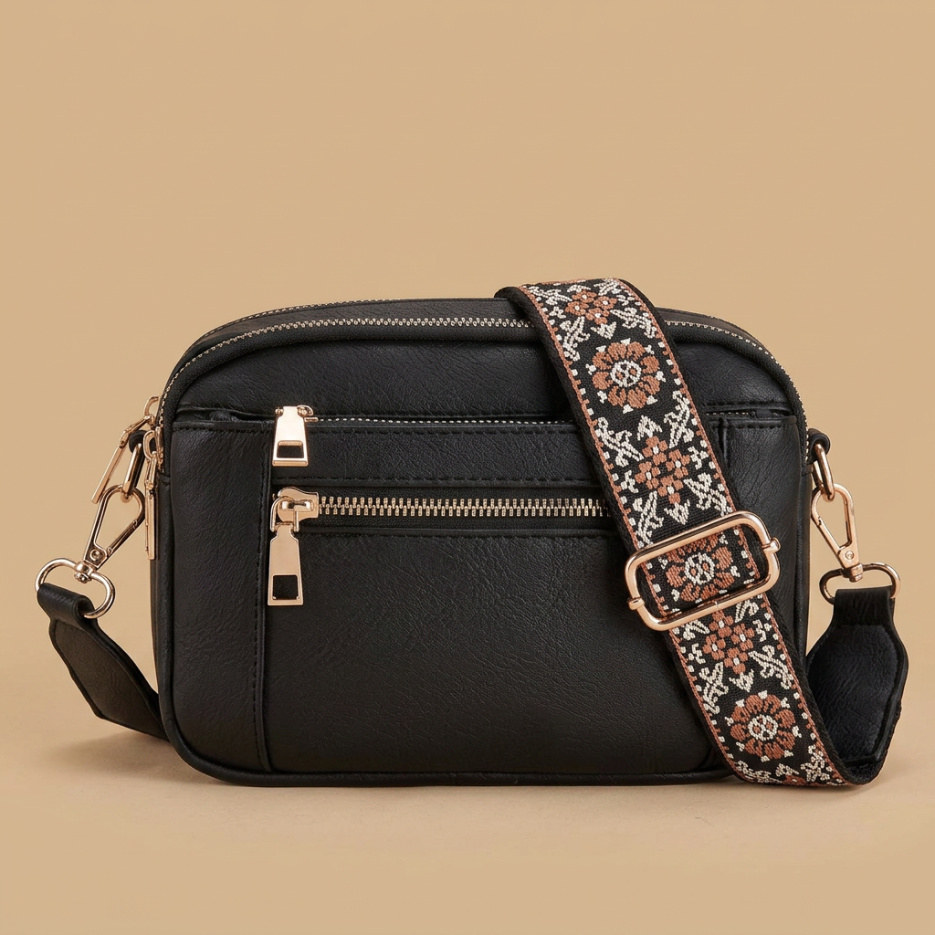 Crossbody Bag with Embroidered Strap