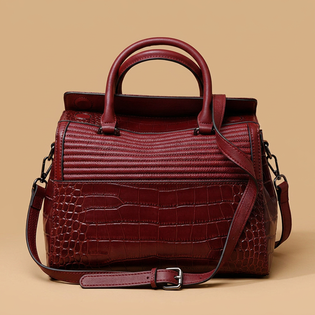 Shoulder Bag Croc Embossed Leather