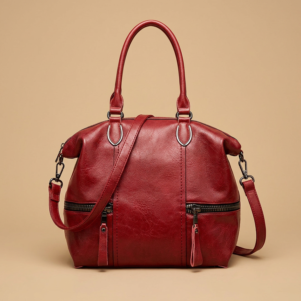 Shoulder Bag with Dual Zippers