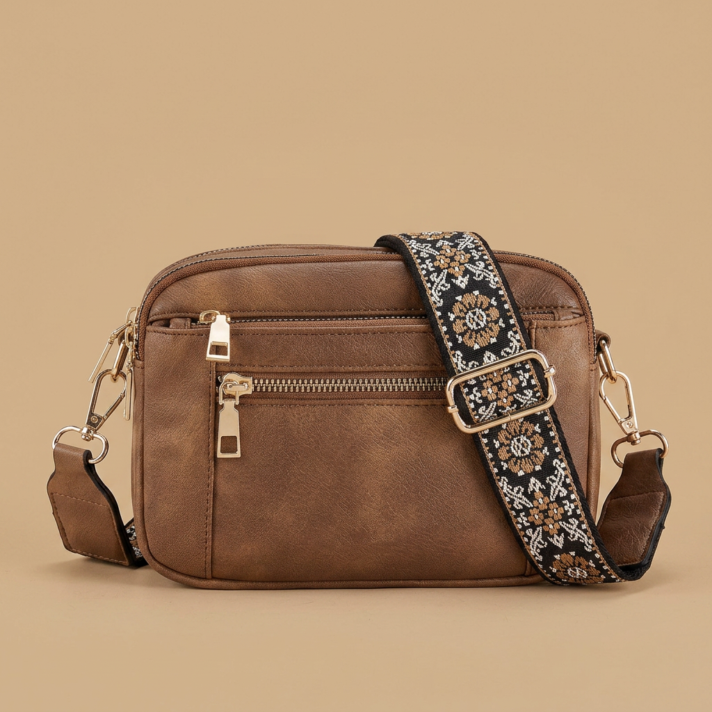 Crossbody Bag with Embroidered Strap