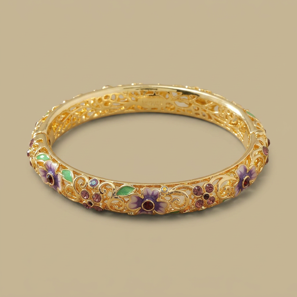 Bangle Bracelet with Floral Enamel