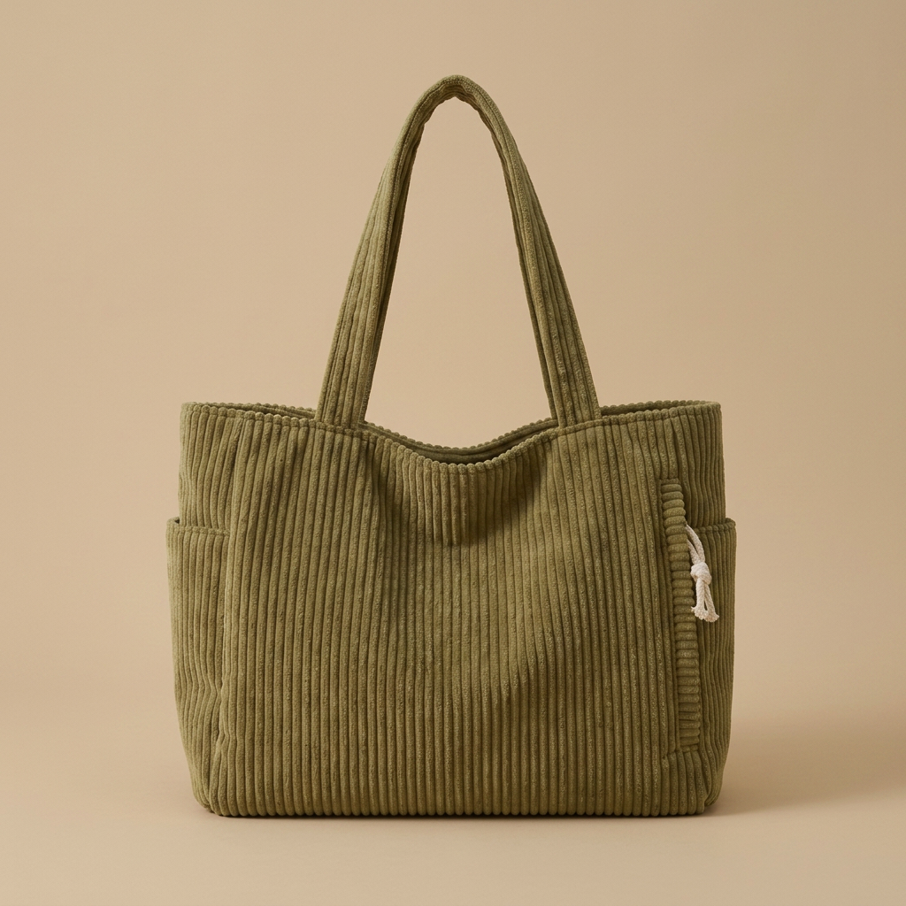 Tote Bag with Corduroy Texture