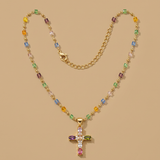 Necklace with Gemstone Cross Charm