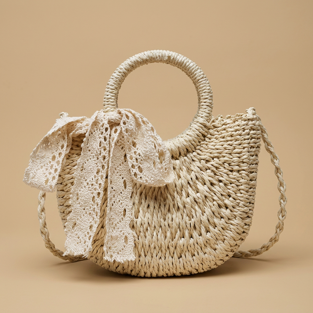 Crossbody Bag Woven Rattan Straw