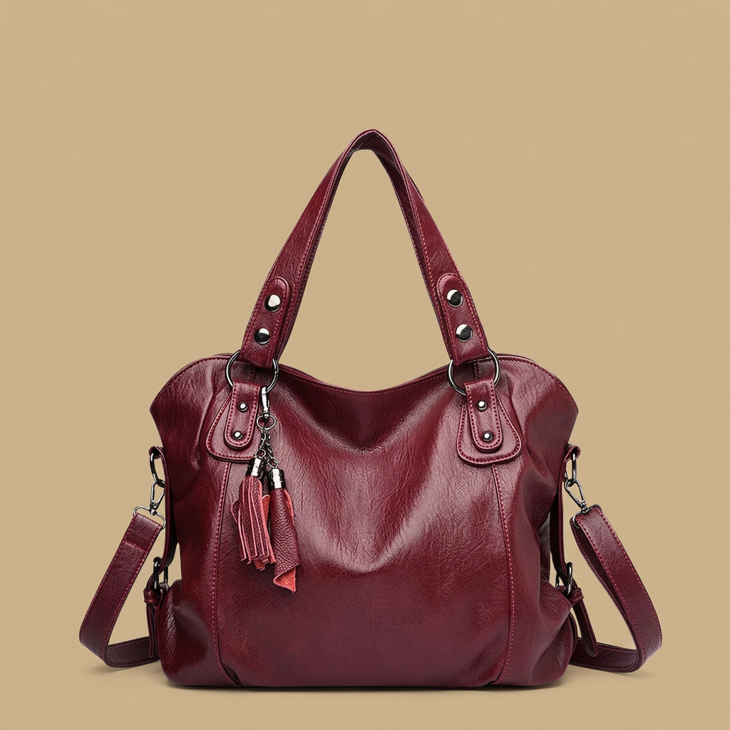 Tote Bag Women Studded Leather Tassel Handbag