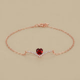 Bracelet Heart Garnet Accent