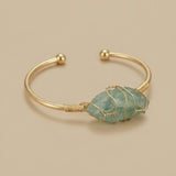 Bangle Bracelet with Wire-Wrapped Gemstone