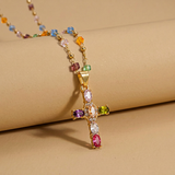 Necklace with Gemstone Cross Charm